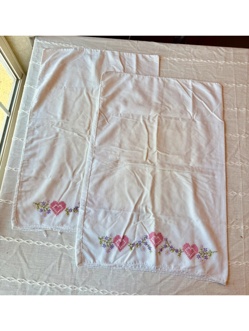 Set of 2 vintage embroidered cross stitch  pillow cases